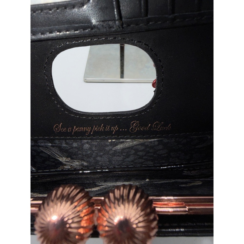 Ted Baker London Black Patent Leather Bobble Clasp Matinee Wallet Rose Gold - Picture 5 of 8